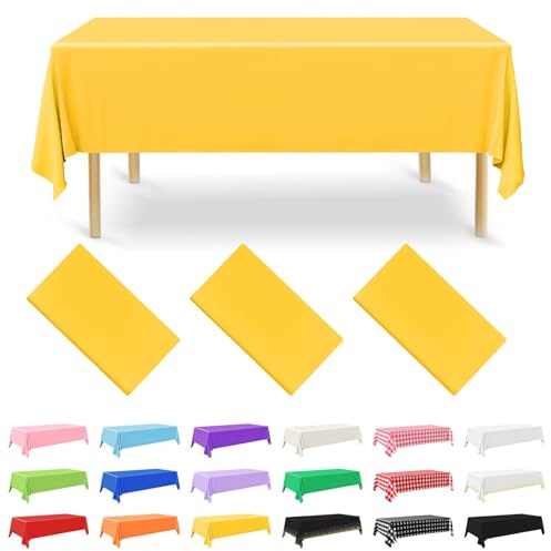 NACHLYNN Confezione da 3 tovaglie in plastica usa e getta, 137 x 274 cm, colore giallo, rettangolari, per feste, fidanzamenti, matrimoni, battesimi, compleanni, decorazioni