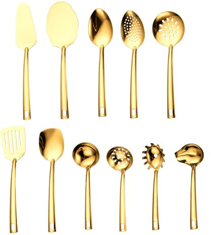 UCFBWO Gold Küchenutensilien Set 11-teilig, Edelstahl Kochutensilien Set | Titan Gold Beschichtung Pfannenwender Kochlöffel set kochgeschirr, Home Essentials Küchenhelfer Zubehör