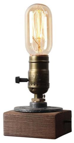 OOWDMPE E27 Vintage Tischlampe mit Kabel und Stecker Holz Sockel Retro Nachttischlampe Landhausstil Kleine Lampe Rustikal Metall Tischleuchte für Schlafzimmer Bett Wohnzimmer（mit Leuchtmittel）
