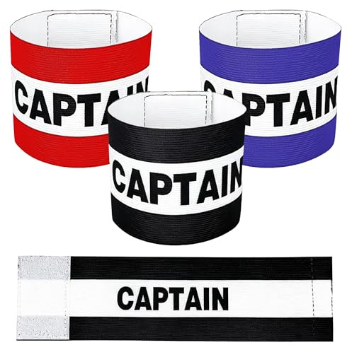 KUAJTUN 3PCS Football Captain Armbands, Adjustable Captain Arm Bands with Hook and Loop Fastening, Red Blue Black Elastic Armbands for Football, Rugby, Training, Matches, Youth and Adults
