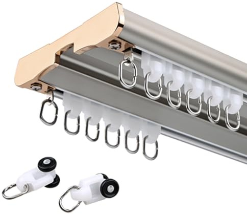 Barra de Cortina Doble, Riel de Cortina de Doble Filas, Completo con Accesorios de Montaje, para Separadores de Habitaciones/Salón/Dormitorio/Ventana Interior(Gray,140cm/4.6ft)