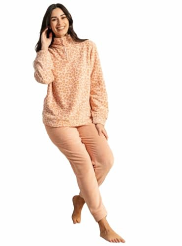 BIRIKKINA Pigiama Donna Pile Effetto Coral - Pigiama Donna Invernale Felpato Morbido