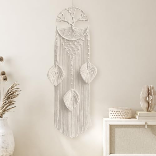 virkwuy Atrapasueños de árbol de la vida, atrapasueños macramé, atrapasueños bohemios con hoja de plumas, sirve para filtrar pesadillas y traer buena suerte. Adecuado para decorar el sueño