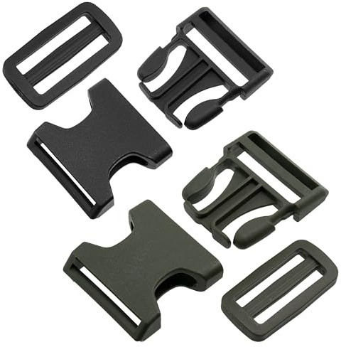 Aerzetix - Set di 4 fibbie a clip regolabili a sgancio rapido + 4 fibbie scorrevoli per cinghie, bretelle, creazioni tessili | passante 40 mm | in plastica