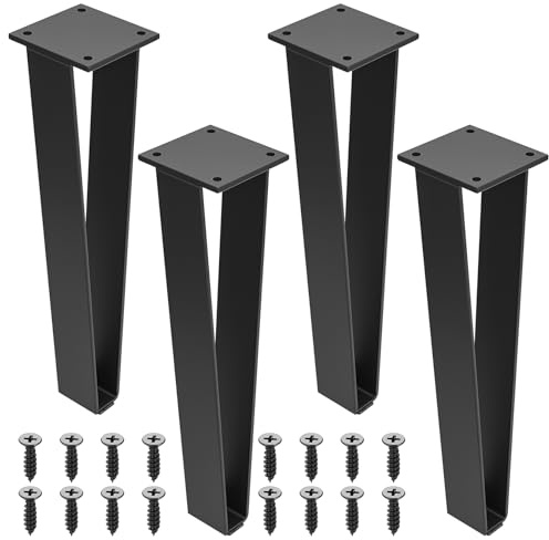 BJBJJIU 4er Set Haarnadel‑Tischbeine schwarz Metall, 30cm, für DIY Möbel | Robuste Haarnadelbeine, inklusive Schrauben und Schutzpads, passend für Couchtisch, Schreibtisch und Stühle