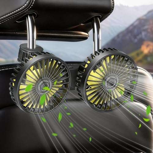 Qidoe Ventilateur de Voiture 12V: Ventilo USB Voiture Portable - Double Tête 3 Vitesses Silencieuses à Rotation 360° pour Siège Arrière Enfants et Animaux - Pour SUV, Fourgon, Camping-Car et Voyage