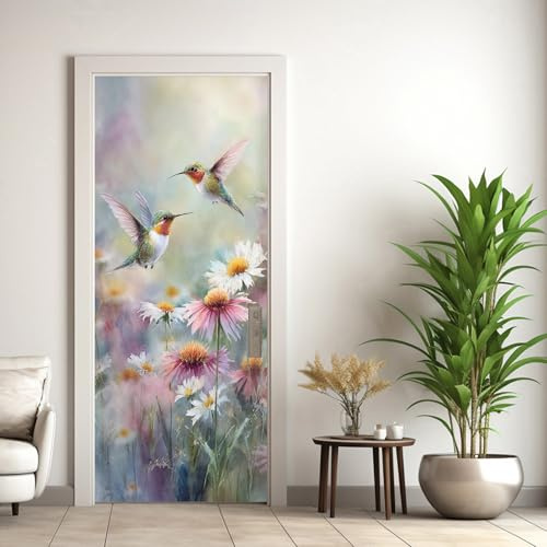 Kolibri Türtapete Selbstklebend 70 x 200, Vogel Blumne Türbilder Türfolie Türposter Türaufkleber Selbstklebende PVC, Türdeko Kolibri,(ST0314)