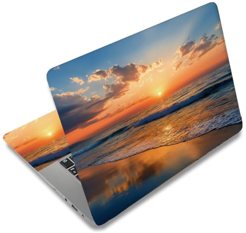 SUPERDANT 3 Pcs Sunrise Beach Laptop Decal 15.6 Inch PVC Skin Removable Cover Protective Sticker For Women Men Gift Notebook Back Lid 27x38cm