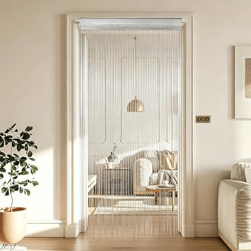 Zimoer 2 Stück Fadenvorhang Fadengardine Glitzer, Fliegenvorhang Terrasse Türvorhänge Insektenschutz, Fadenvorhang Türvorhang, Raumteiler Dekoration Einzelvorhang für Fenster, 100x200 cm (Weiß)
