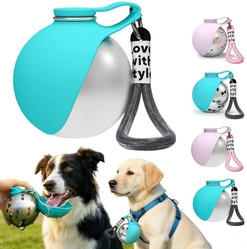 Bebedero Perro Portatil,Botella De Agua para Perros,Botella de Agua para Perros,Botella Portátil para Beber,Bebedero a Prueba de Fugas con Cuenco de Silicona Plegable,Acero Inoxidable,285 ml (Azul-A)