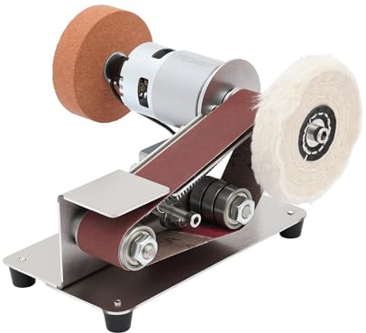 Mini levigatrice a nastro, levigatrice a nastro fai da te, angolo regolabile da 1 a 45°, velocità di rotazione a 7 velocità, 150 W di potenza, metallo, legno, plastica, compatta, portatile, officina