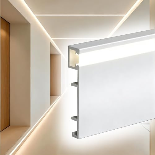 battiscopa Battiscopa Con Canale Led Bianco, Battiscopa A Pavimento Da 100 200 250 Cm Con Copertura In PC, Modanatura Battiscopa A Muro(A 8cm/3'',110cm/43.3in)