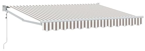 Mhdvray Tenda da sole elettrica, estensibile, grigio chiaro e bianco, con braccio articolato, motorizzata con manovella, resistente alle intemperie, per terrazza, balcone e giardino