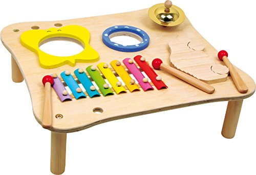 Small Foot 1166 Wooden Music Table with Xylophone, Ratchet, Clamp, Drum and Wooden Float, Ages 3+