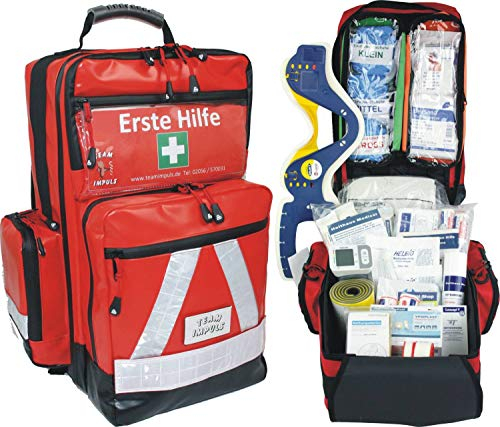 Erste Hilfe Notfallrucksack für Sportvereine, Freizeit & Event - Planenmaterial mit Waterstop System Rot