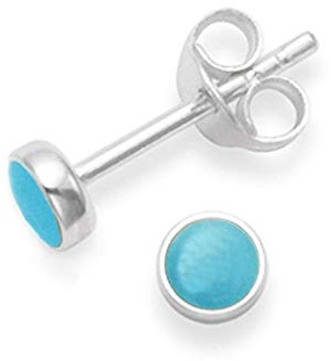 Heather Needham Sterling Silver Turquoise Stud Earrings - Size: TINY 4mm. PLEASE STUDY 2ND PHOTO FOR SIZE Gift Boxed. 5554TQ