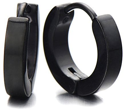 Paar Schwarz Creolen für Herren Damen, Edelstahl Huggie Ohr Manschette Ohrringe, Fake Piercing