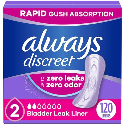 Always Discreet Incontinence Panty Liners for Bladder Leaks, Size 2, Very Light Absorbency, 120 Count