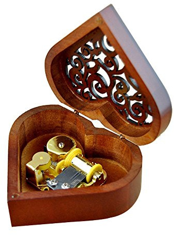WESTONETEK Heart Shape Vintage Wood Carved Mechanism Musical Box Wind Up Music Box Gift For Christmas/Birthday/Valentine's day, Melody Canon in D Major