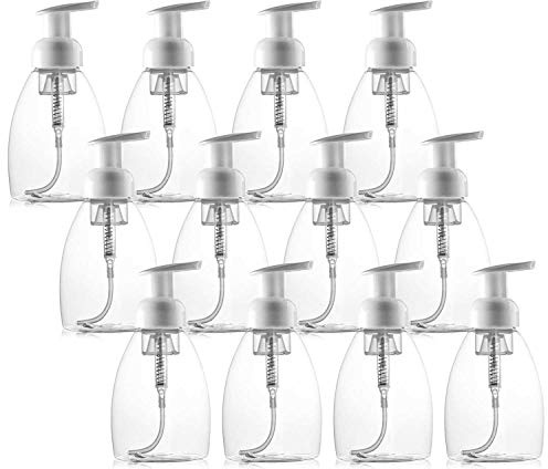 Tebery 12 Stück 250ml Nachfüllbare Pumpe Leere Flasche, Schaumpumpe Flaschenbehälter, Leere Pumpspender für Lotion, Foundation, Essenz, Creme, Kosmetik, Shampoo