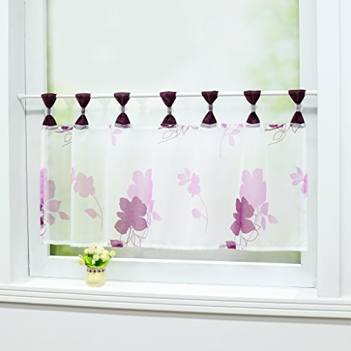 Joyswahl Scheibengardine Voile Bistrogardine Maria mit Blumenmotive Transparente Kurzstore HxB 30x90cm Violett 1er Pack