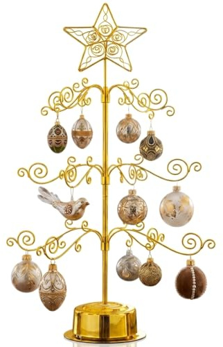 HOHIYA 61 cm Metall Ornament Display Baum Ständer Drehbarer Halter Aufhänger Drahthaken Hängend für Osterei Weihnachtskugeln Kugel Dekorationen Geschenk Handwerk Tischplatte Gold