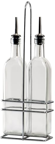Winco Oil/Vinegar Cruet Set w/Chrome Plated Rack & Two 16oz Bottles