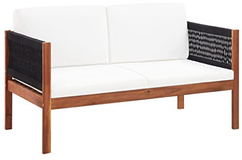 vidaXL Akazienholz Massiv Gartensofa 2-Sitzer mit unverwechselbarem Seildesign Auflagen Gartenmöbel Sofa Loungesofa Gartenbank Holzbank
