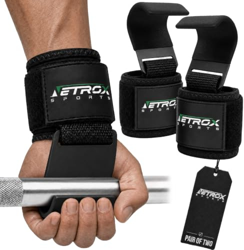 Netrox - Zughaken Zughilfen für Krafttraining - Metall Haken - schwere Gewichte - für Kreuzheben, Bodybuilding mit Handgelenkschutz - Fitness, Grip Zughilfe, Zughilfen Gym für Männer & Frauen