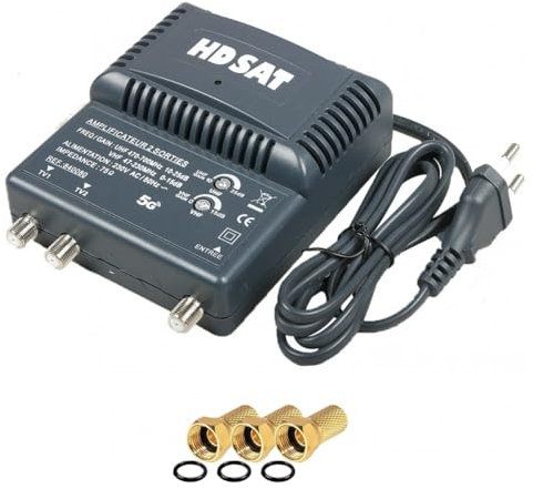 HDSAT amplificateur TNT 2 sorties Gain 25dB + 3 Fiches F