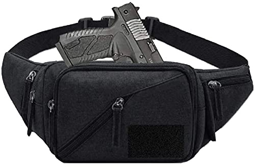 Concealed Carry Pistol Waist Bag - LarKoo Tactical Conceal Carry Pistol Bag Fanny Packs Handgun Holster Pouch with Bottle&Gun Holder Fits 1911 Glock etc