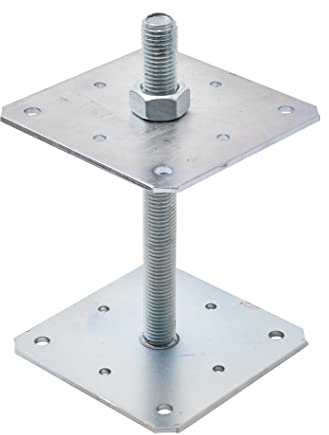 TRIBECCO Pfostenträger Vertikal Verstellbarer (160 x 160 x 250 / Gewinde M 24) Stützenfuß Höhenverstellbar Verzinkt Bodenfuß Betonfuß Zum Aufschrauben Regulierbar