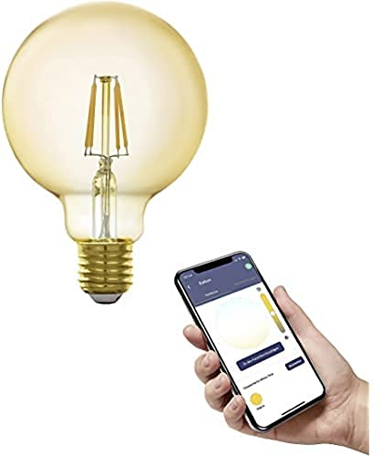EGLO Connect.z Smart-Home LED Leuchtmittel E27, G95, ZigBee, App und Sprachsteuerung Alexa, dimmbar, warmweiß, 500 Lumen, 5,5 Watt, Vintage-Glühbirne Amber