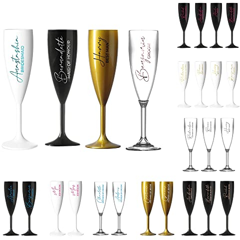 Personalised Champagne Premium Flute Glass Bride Groom Mr Mrs Wedding Maid Honour Any Name Wine Cocktail Prosecco Gift (White, 1 x Custom)