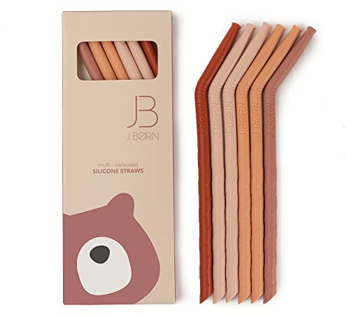 J.Børn 6 Stück Silikon strohhalme wiederverwendbar mit 1 Reinigungsbürste | 21cm lange 5,5mm breite Biegung Trinkhalme | Premium-Lebensmittel-Silikonstrohhalme | Strohhalme Kinder & Ältere (Rot)