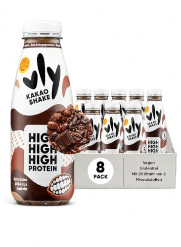 vly Kakao Shake - 2in1 Trinkmahlzeit & Proteinshake vegan | 20g Protein, 28 Vitamine & Nährstoffe, 10,4g Ballaststoffe | Zuckerfrei Laktosefrei | Nachhaltiger Kakao Eiweiß Proteindrink - 8x400ml