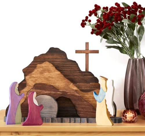 Easter Wooden Decoration - Home Table Jesus Nativity Scene Decorations, Spring Christian Home Figurine Ornament