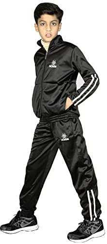Junior Tracksuit, Boys Track-Suit, Kids Full Zip Jogging Top Bottoms Football Martial Art Exercise Fitness Yoga Running Gym Clothing. (13-14 Years, Black)