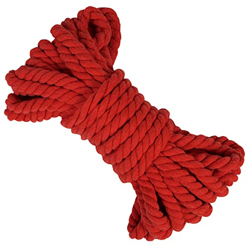 LEREATI Cuerda Macrame 10mm x 10m Hilo Macrame Cuerda de Algodon Natural Cuerda Gruesa, Algodó Cordel Cordón para DIY Manualidades, Colgador de Planta, Jardinería, Cortina Decoración (Rojo)