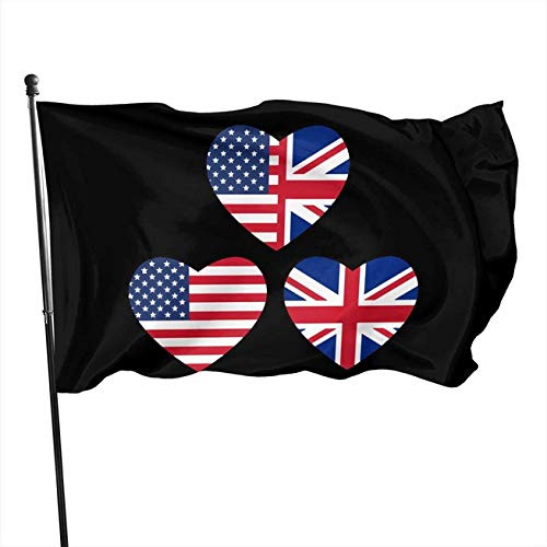 Us UK Flags Icon Heart-1 Drapeau de patrouille dissuasif 3X 5Ft Bannière avec œillets Décoration intérieure extérieure