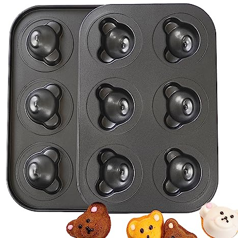 Elesinsoz 2 Pack Mini Bear Shaped Muffin Pans, 6 Cavity Non-Stick Madeleine Mold Cake Pan, Mini Muffin for Edible Bear Cake Topper Decoration Shower Birthday Party Decorations