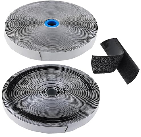 DAKFOOK 2 Rolls Hook and Loop Strip, 25M x 2CM Self Adhesive, Extra Strong Double-Sided Sticky Back Fastening, Black Stick On Tape Roll