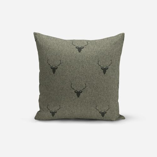 SCHÖNER LEBEN. Kissenhülle Jacquard Hirschkopf grün dunkelgrün, Größe:40x40cm (HxB)