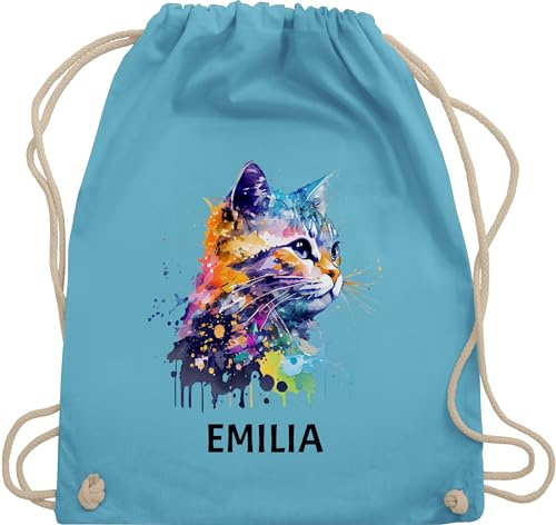 Turnbeutel Rucksack - Katze Cat Citten Katzen Cats Katzenlieberhaber - Unisize - Hellblau - katzenmotiv katzenmotiven name stoffbeutel kindergarten katzenliebhaberin beutel tasche katzenbesitzerin