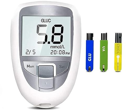 3 in 1 tester del colesterolo totale dell'acido urico del glucosio tester multifunzione macchina del monitor del glucosio kit di test del diabete facile da usare con misuratore, 25 zucchero nel