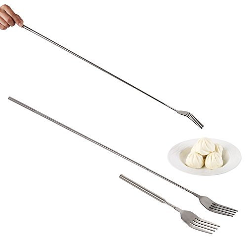 Fourchette à Dîner En Acier Inoxydable, Barbecue Télescopique Extensible Dîner Fruits Dessert Fourchette à Long Manche Couverts En Acier Inoxydable, Antirouille, Robuste Et Durable