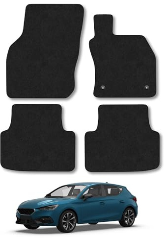 Seat Leon (2020+) Car Mats Accessories Tailored Fit Carpet Floor Mats Non Slip Black Trim Full Coverage Compatible Accessory Front Rear Set Anti Slip Granulated Backing Hand-Finished Clips