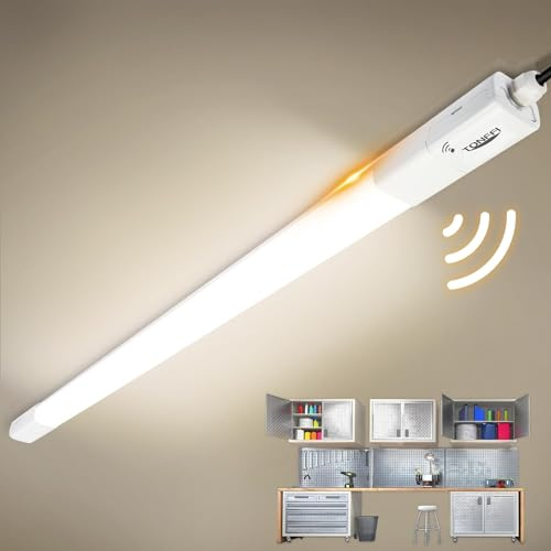 TONFFI 3 Stück LED Feuchtraumleuchte mit Bewegungsmelder 115CM, 36W 4100LM LED Deckenleuchte Röhre, 4000K IP65 Wasserfest Verknüpfbar Wannenleuchte Feuchtraumlampe für Garage Keller Werkstatt Bad Büro