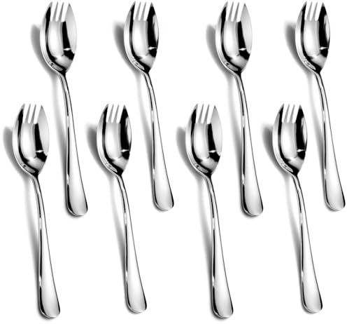 Alata Sporks, 8-Pack Food-grade Stainless Steel Sporks, 7.4 Inches Long Handle Salad Forks For Dessert, Ice Cream, Salad, Soup, Noodle, Spaghetti, Dishwasher Safe