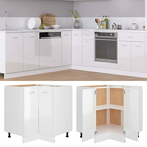 ARKEM Kitchen Base Oven Cabinet,Base Kitchen Unit,Corner Bottom Cabinet High Gloss White 75.5x75.5x80.5 cm Engineered Wood